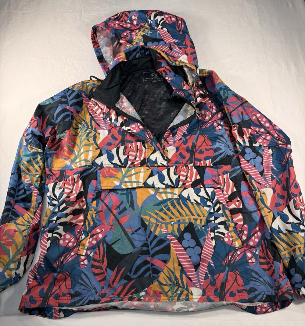 Lauren James Women Sz LRG Rain Jacket Tropical Lightweight Hooded Windbreaker